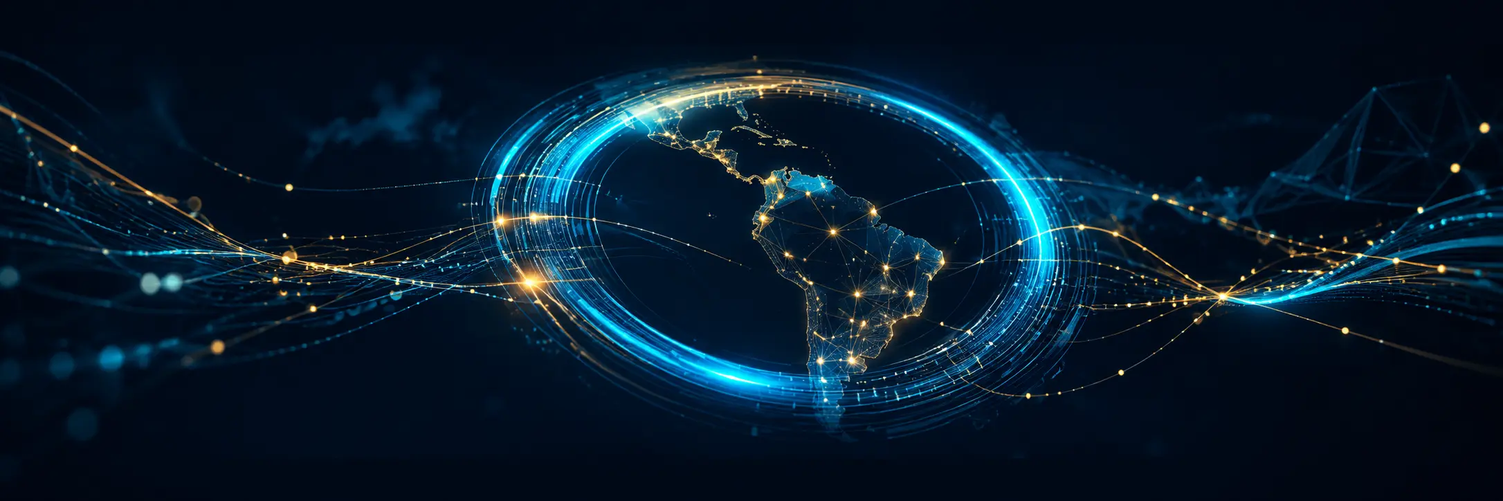 Abstract visual of connected business systems for companies in Panama and LATAM.