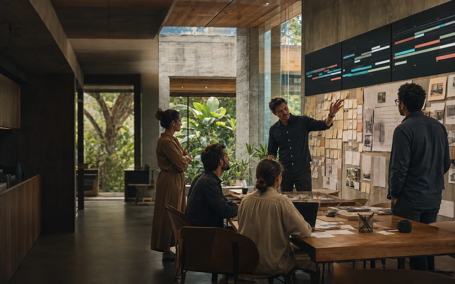 Project lead coordinating a cross-functional delivery team around a planning wall